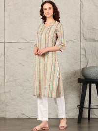 W Women Striped Flared Sleeves Mirror Work Kurta