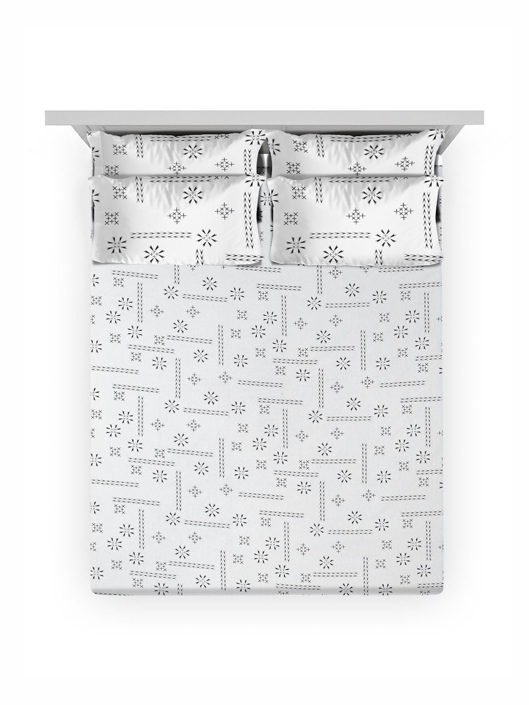 Myntra Elegant Homes White Geometric 400 TC Super King Bedsheet with 2 Pillow Covers