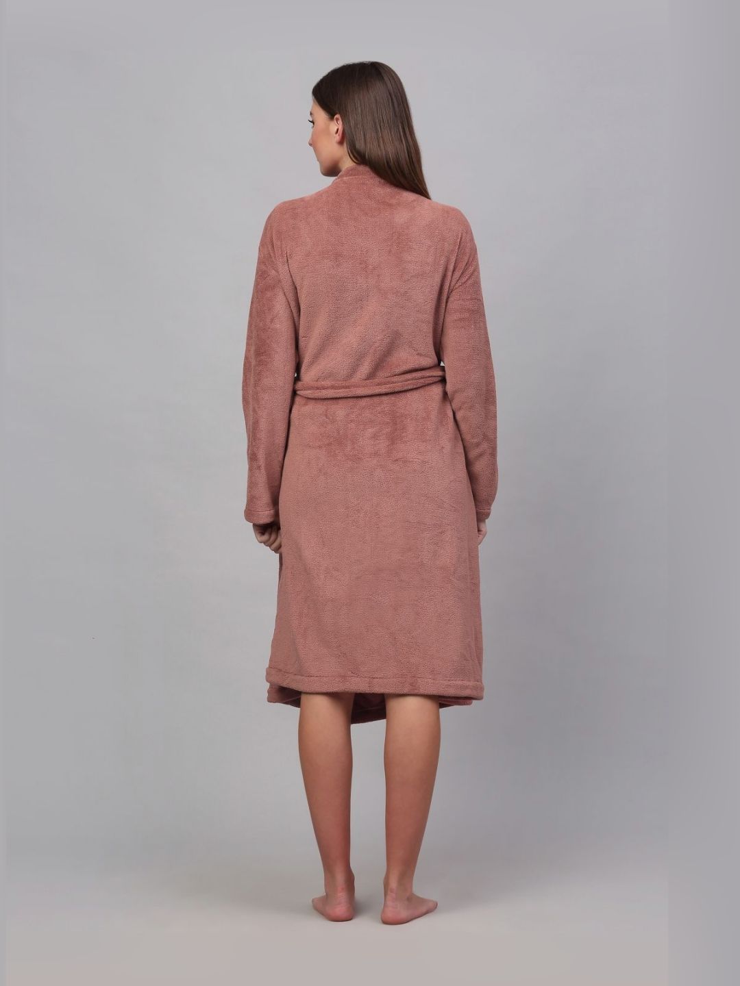 KLOTTHE Rust Woolen Shawl Collar Bath Robe With Belt