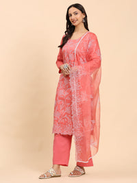 Mamicha Women Embroidered Regular Pure Cotton Kurta with Palazzos & With Dupatta