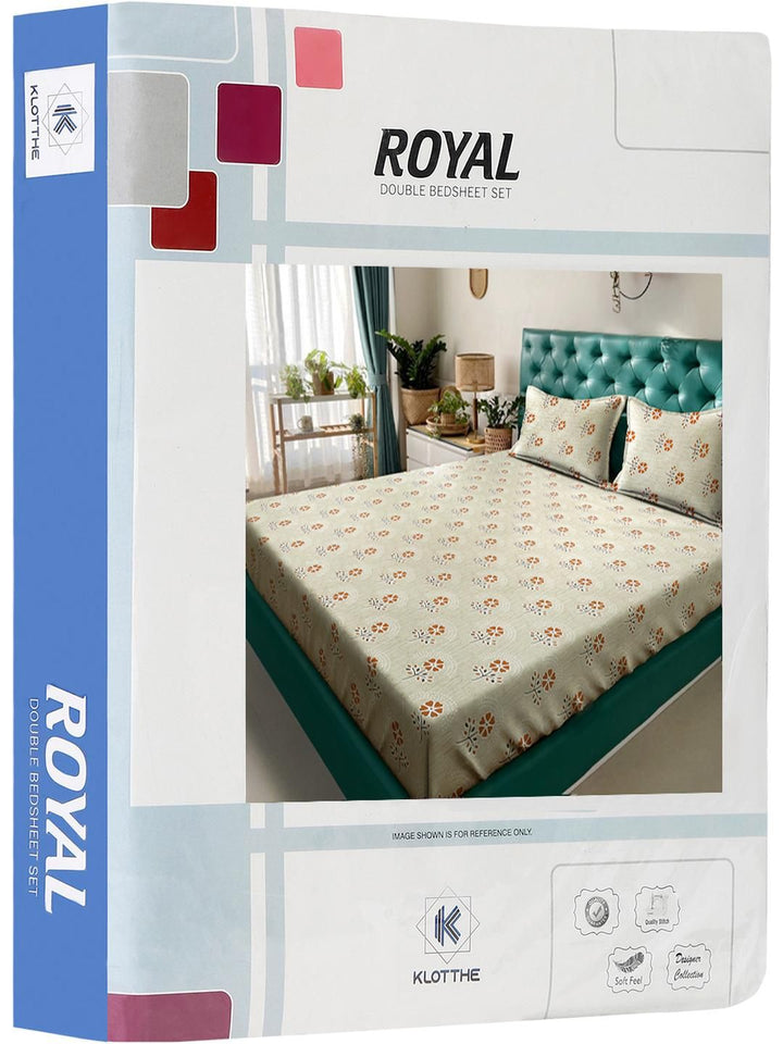 KLOTTHE Yellow & Orange Floral Printed 400 TC Cotton King Bedsheet Set 2.50 m x 2.25 m