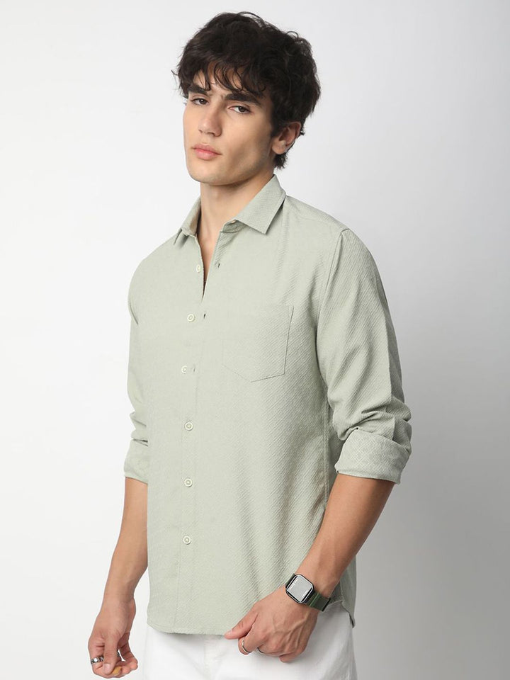 VASTRADO Men Classic Cutaway Collar Textured Slim Fit Casual Shirt