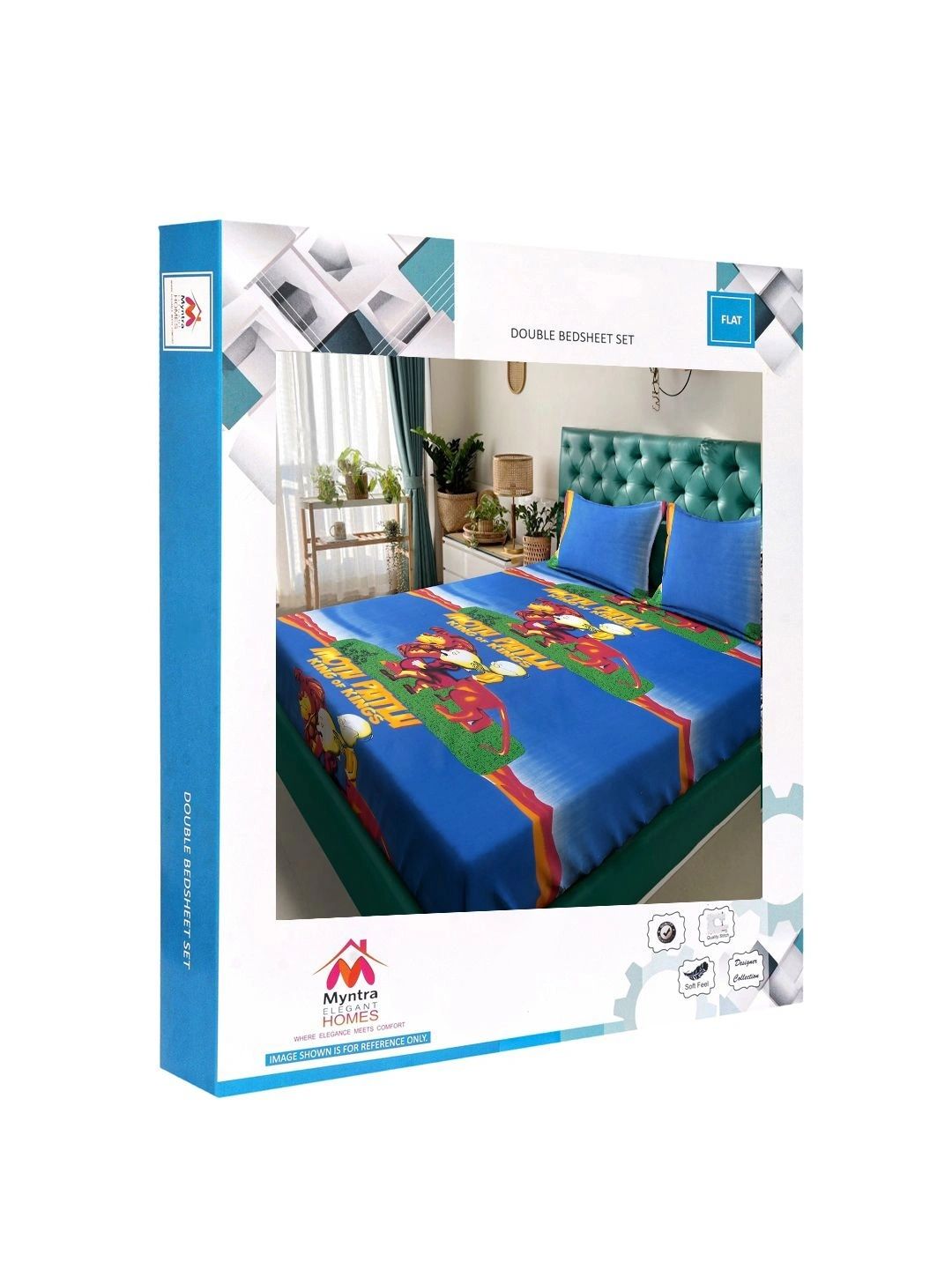 Myntra Elegant Homes Blue Cartoon Characters 400TC King Double Bedsheet & 2 Pillow Covers