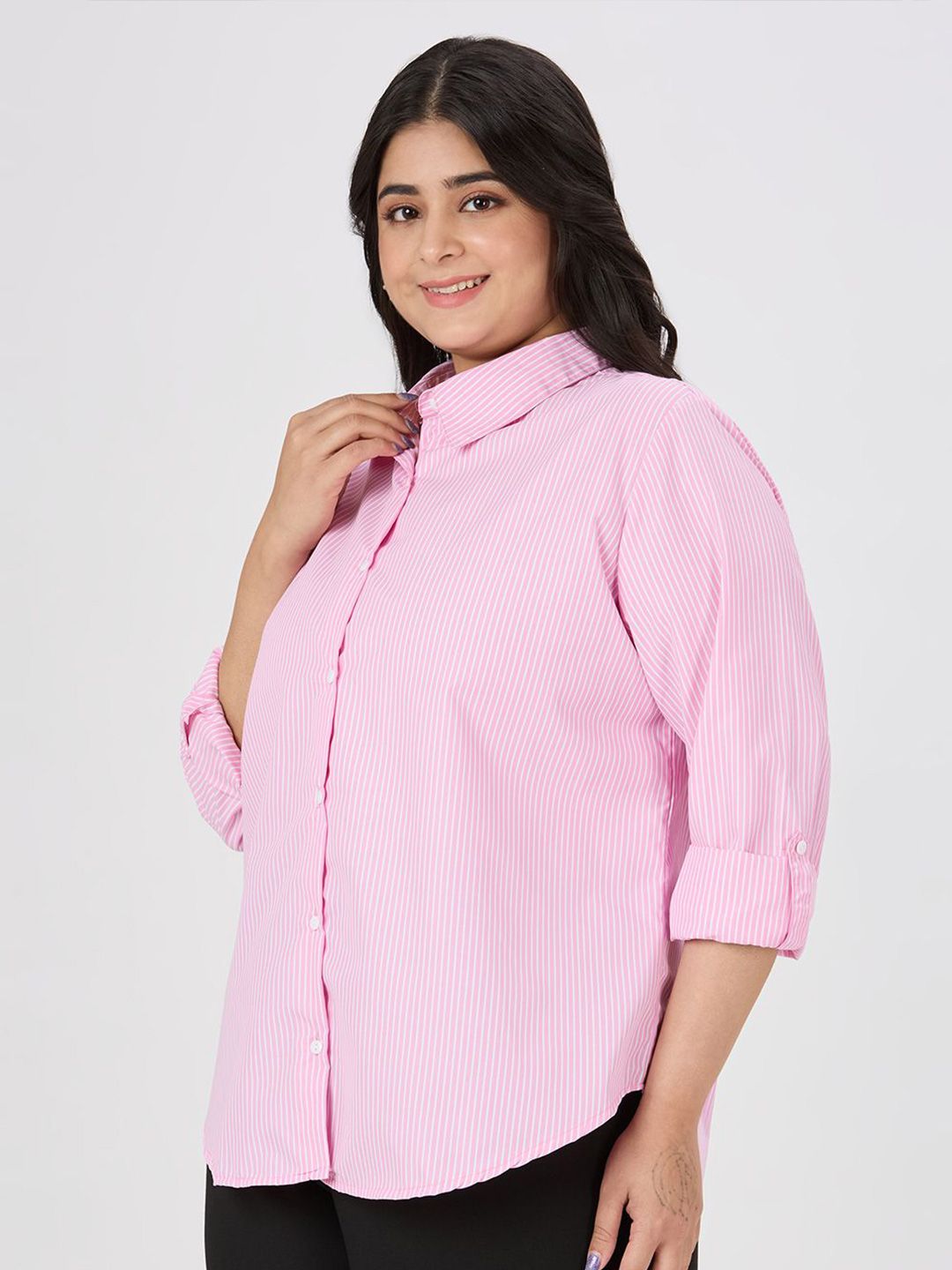 Gaya Quotient Plus Size Striped Spread Collar Smart Formal Shirt