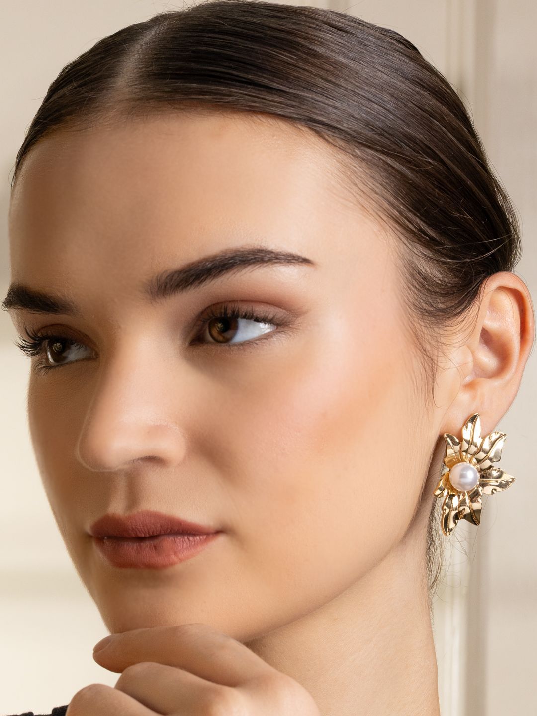 VOGUE PANASH Keluli Tahan Karat 18K Mutiara Bersalut Emas Manik Bentuk Kontemporari