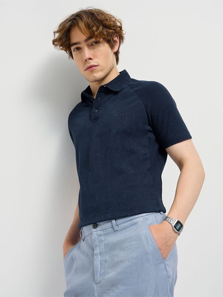 THE BEAR HOUSE Men Solid Polo Collar Pure Cotton T-shirt