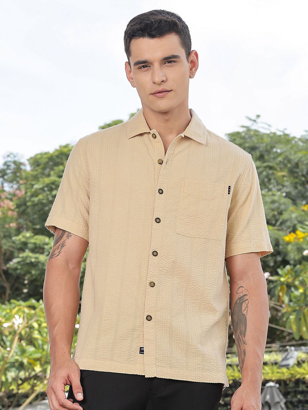 Thomas Scott Men's Premium Seersucker Cotton Casual Shirt