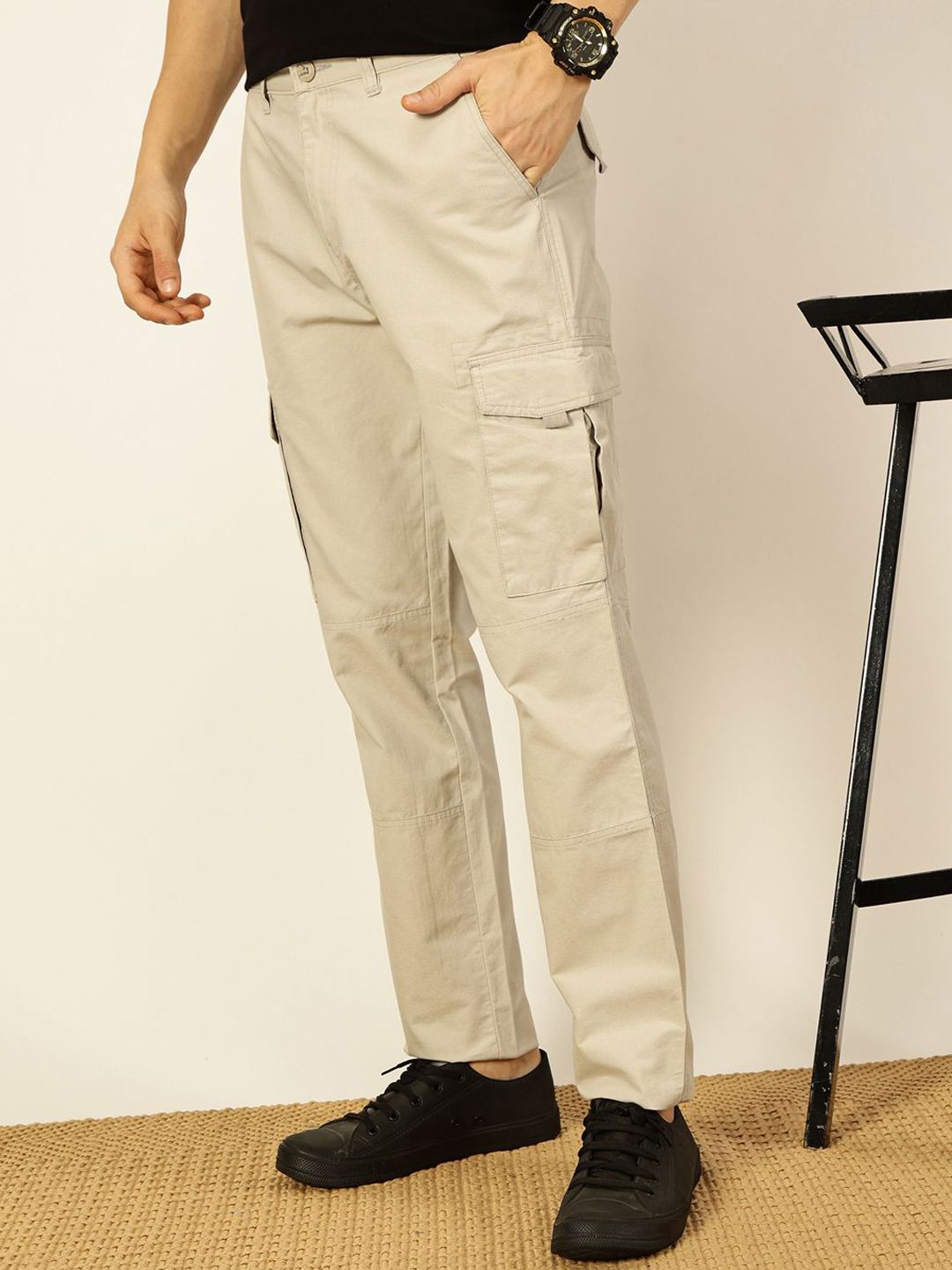 Thomas Scott Men Smart Cotton Regular Fit Cargos Trousers