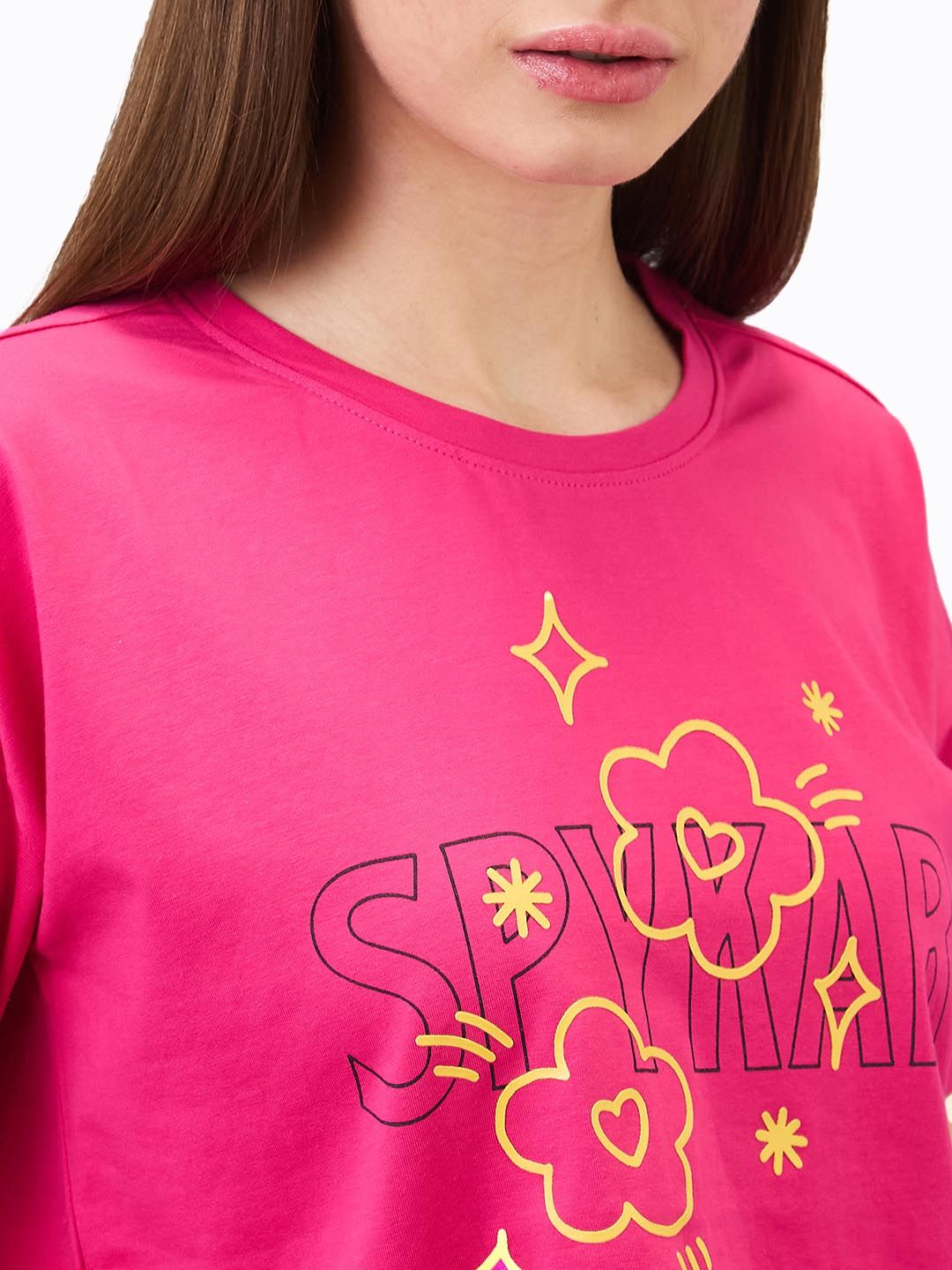 SPYKAR Women Typography Printed Round Neck Cotton Boxy T-shirt