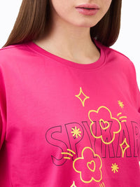 SPYKAR Women Typography Printed Round Neck Cotton Boxy T-shirt