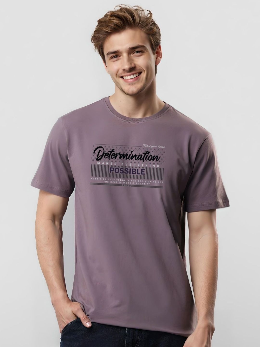 ADRO Typography Printed Round Neck Cotton T-shirt