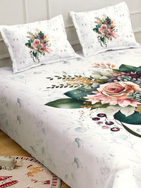 KLOTTHE Cream Floral Printed 400 TC King Superfine Bedsheets
