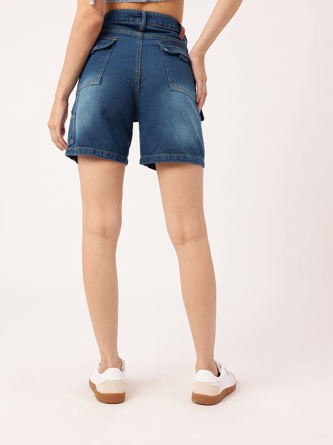 DressBerry Women Urban Edge Bermuda Fit Faded Denim Cargo Shorts