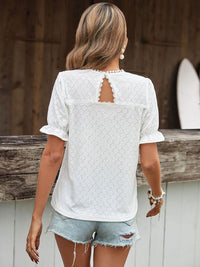DressBerry Puff Sleeves Schiffli Top with Lace Inserts