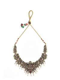 KARATCART Gold-Plated Artificial Stone-Studded & Beaded Laxmi Mata Temple Jewellery Set