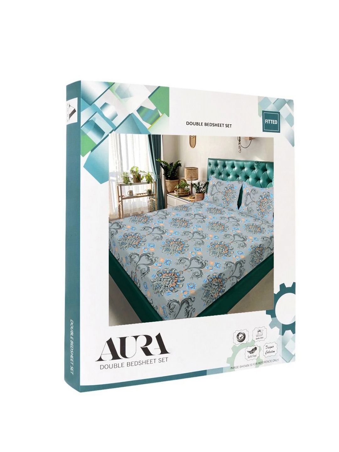 Aura Grey & Orange Floral Printed Fitted 300 TC King Bedsheet Set 2.50 m x 2.25 m