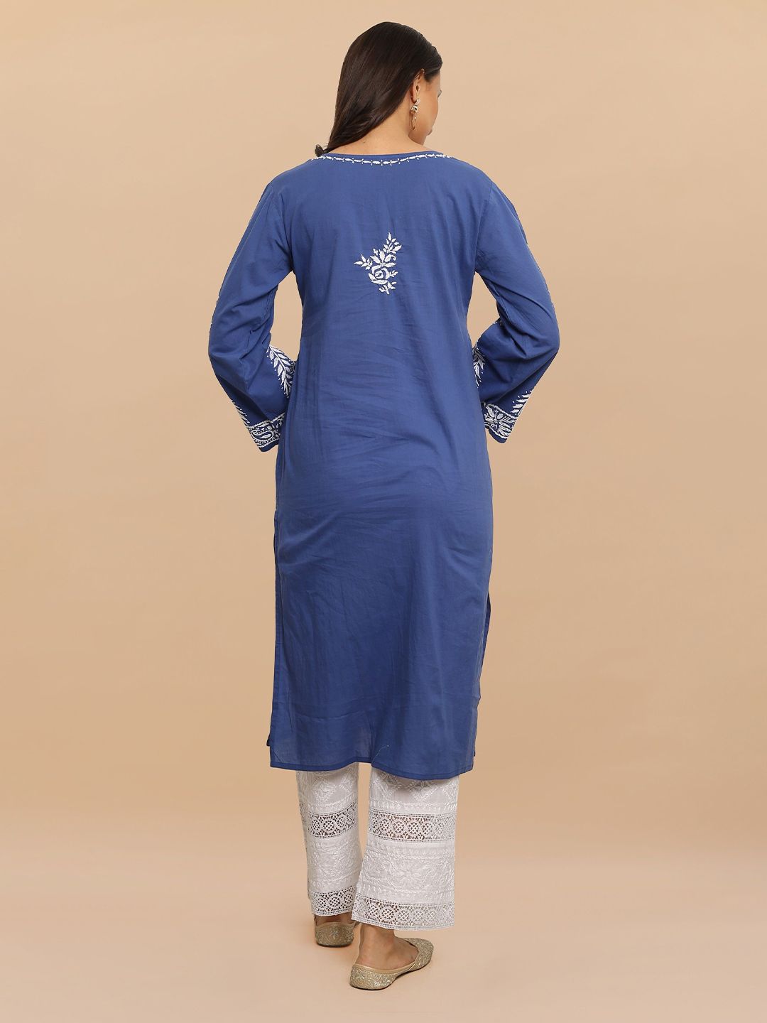 HOUSE OF KARI Floral Embroidered Chikankari Flared Sleeves Straight Kurta