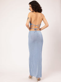 DressBerry Luxe Luster Open-Back Tie-Up Halter Neck Ruched Party Co-Ords