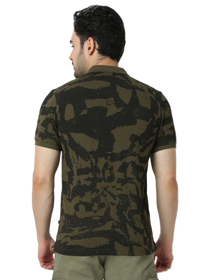 SPYKAR Men Typography Printed Polo Collar Pockets Slim Fit T-shirt