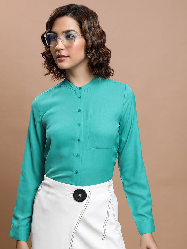 Tokyo Talkies Women Sea Solid Regular Fit Shirt