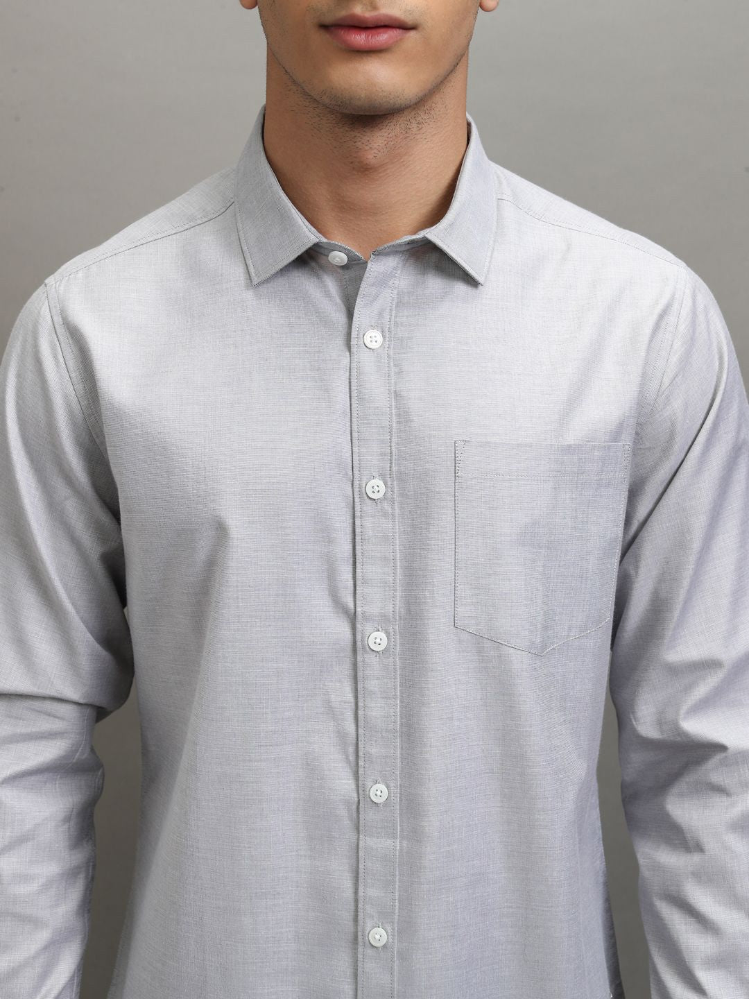 Highlander Men Light Grey Solid Slim Fit  Formal Shirt