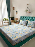 Myntra Elegant Homes Grey & Yellow Floral 300 TC King Cadar dengan 2 Sarung Bantal