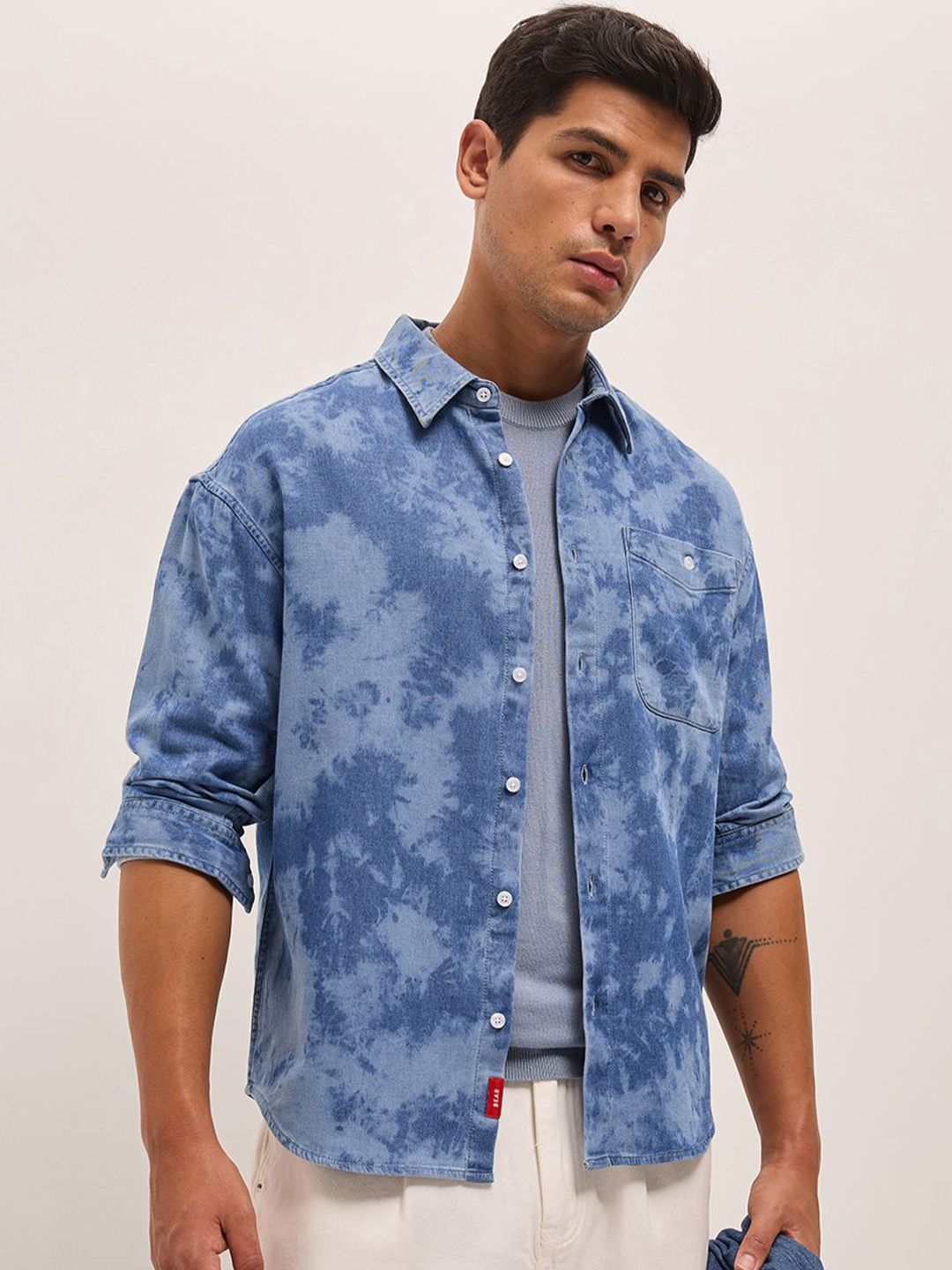 THE BEAR HOUSE Relaxed Fit Dyed Effect Casual Shirt