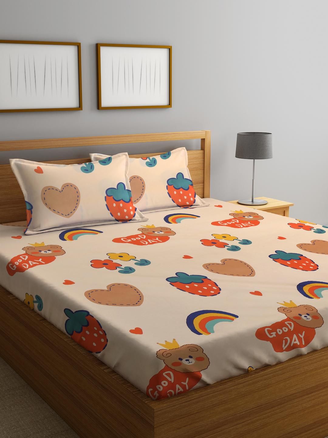 Myntra Elegant Homes Multicolor Printed Flat 300 TC King Double Bedsheet & 2 Pillow Covers