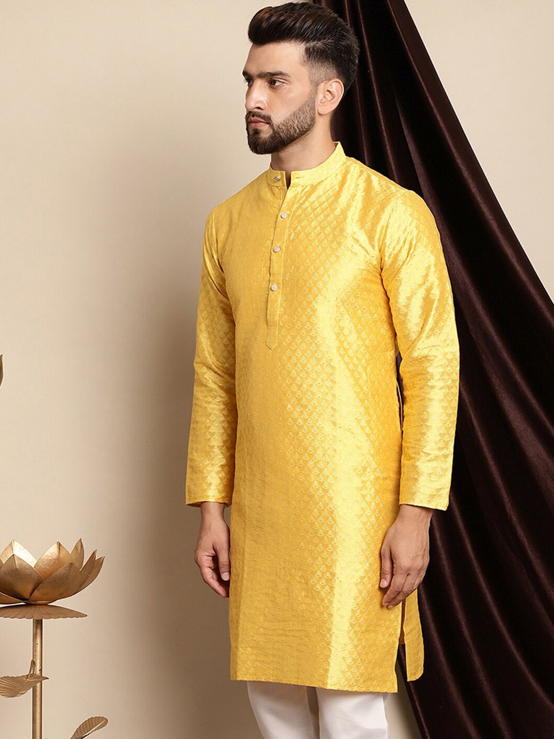 Kolar Jalur Rekaan Tenunan Anouk Zari Kapas Sutera Kurta Lurus