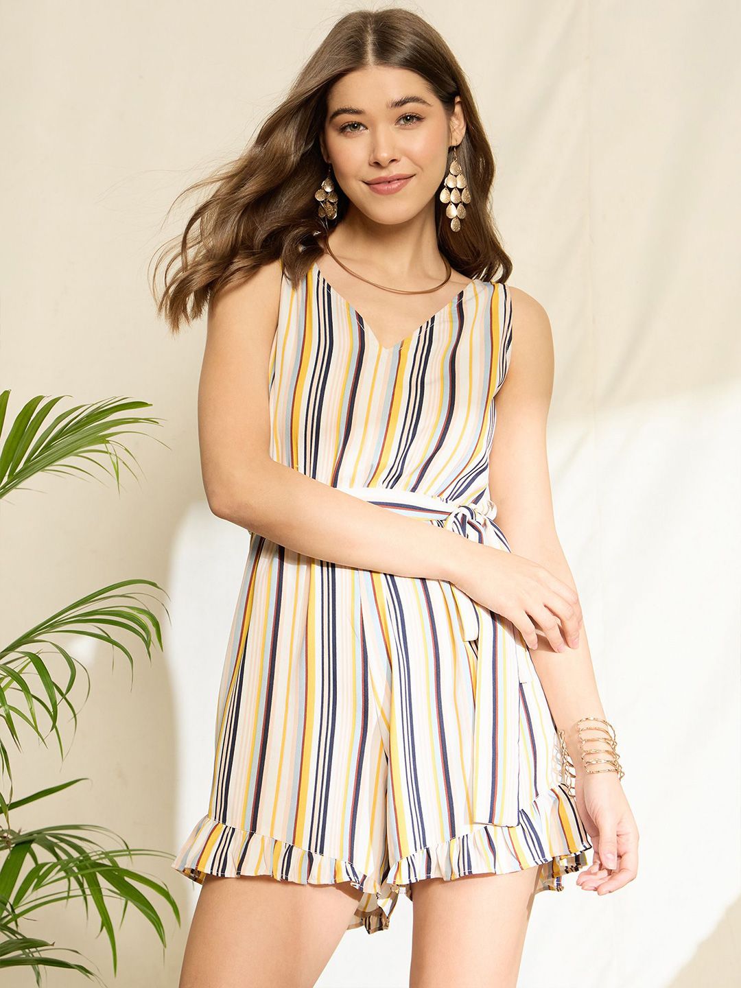 Berrylush Women Striped Printed V-neck Jumpsuit