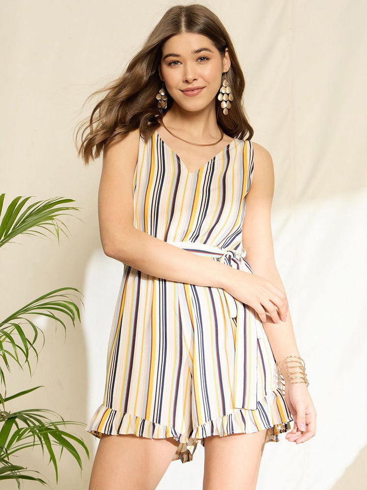 Berrylush Women Striped Printed V-neck Jumpsuit