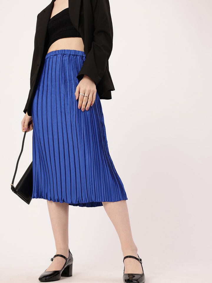 DressBerry Effortless Elegance Accordion Pleated Satin Finish A-Line Midi Skirts