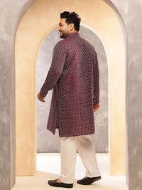 SOJANYA PLUS Men Geometric Printed Festive Silk Straight Kurta