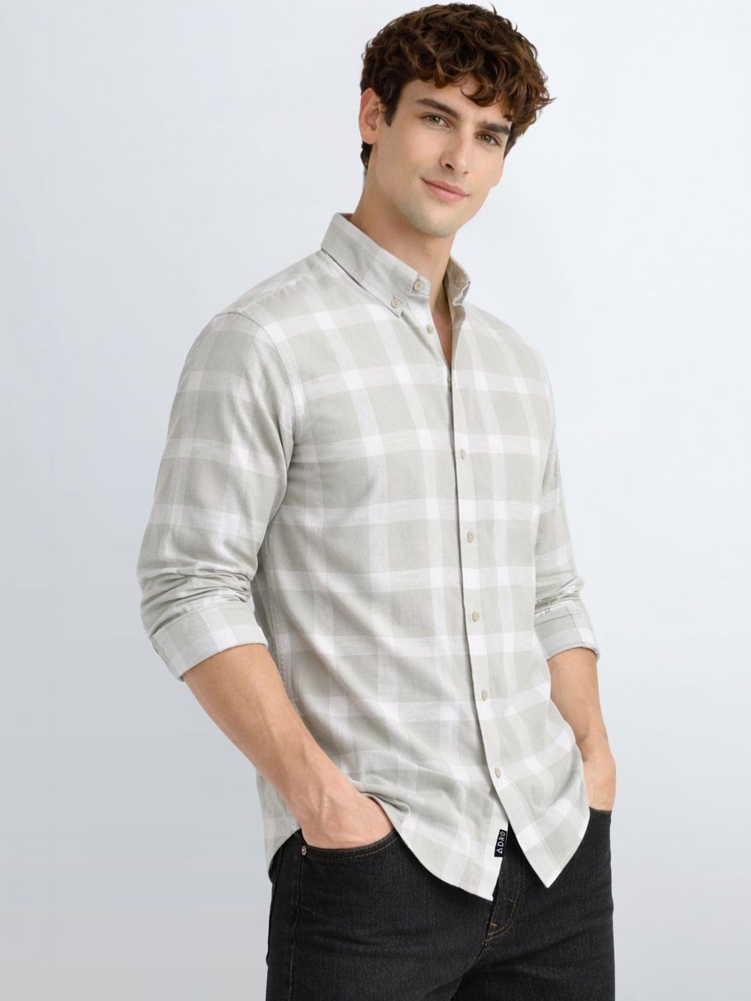 ADRO Men Standard Windowpane Checks Checked Casual Shirt