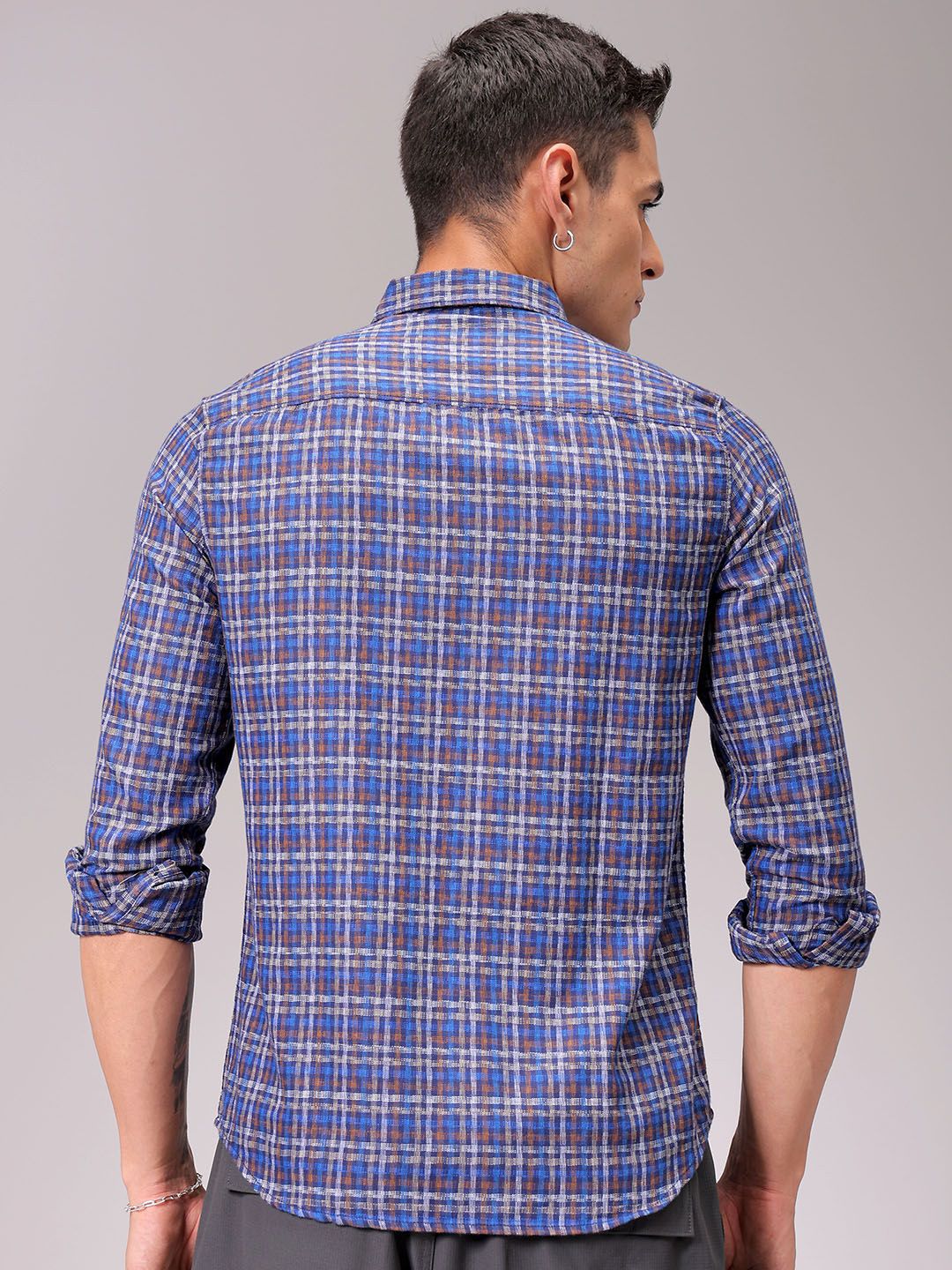The Indian Garage Co Men Cutaway Collar Checked Cotton Slim Fit Casual Shirt
