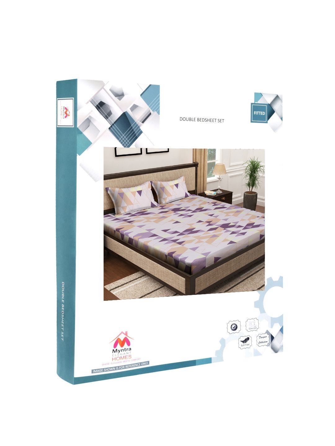 Myntra Elegant Homes White Printed Pure Cotton Fitted 400TC King Bedsheet Set 2.5m X 2.25m