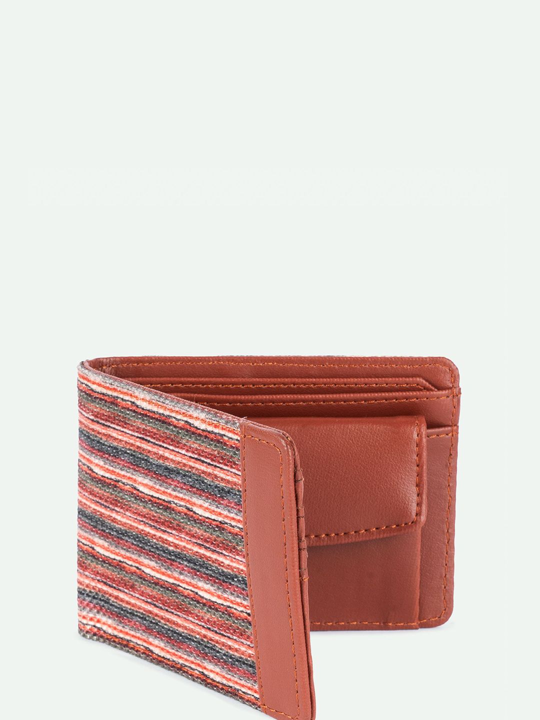 ZOUK Men Striped Leather Classic Sleek - Goan Waves Two Fold Wallet