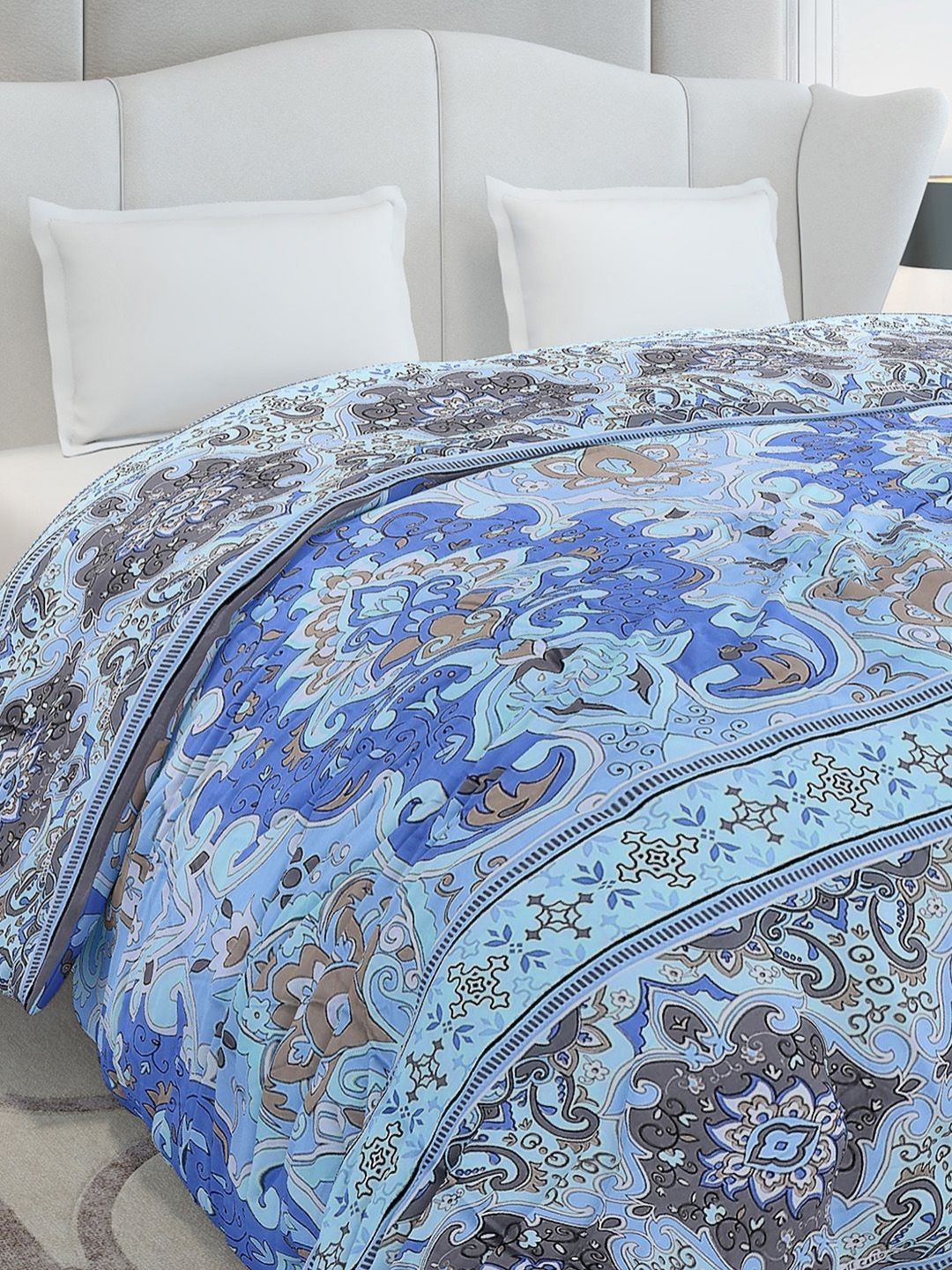 Monte Carlo Blue & White Ethnic Motifs Mild Winter 210 GSM Double Bed Duvet Cover