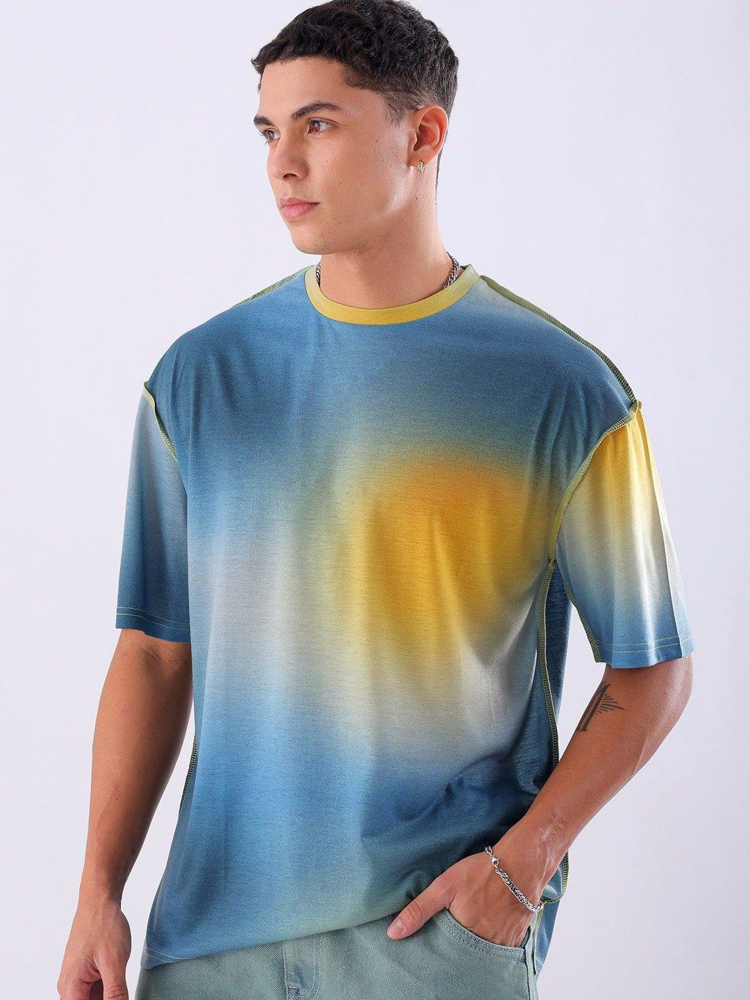 The Indian Garage Co Men Tie and Dye Round Neck Oversized T-shirt