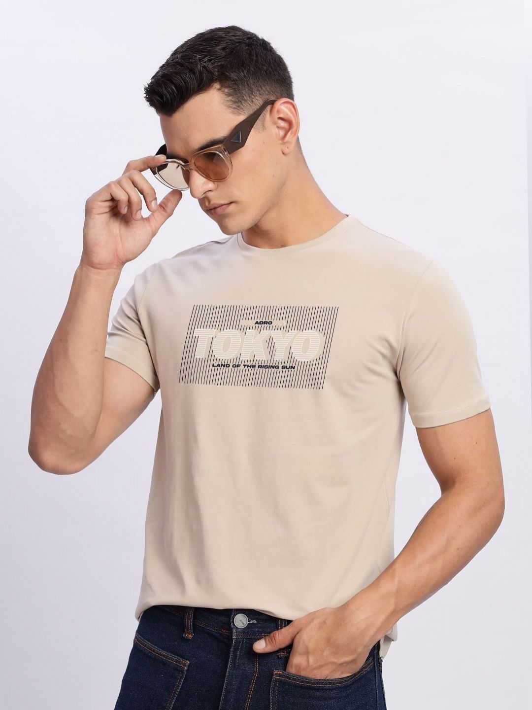 ADRO Typography Printed Round Neck Cotton T-shirt