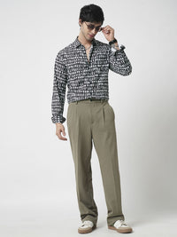 VASTRADO Men Classic Spread Collar Geometric Printed Slim Fit Casual Shirt