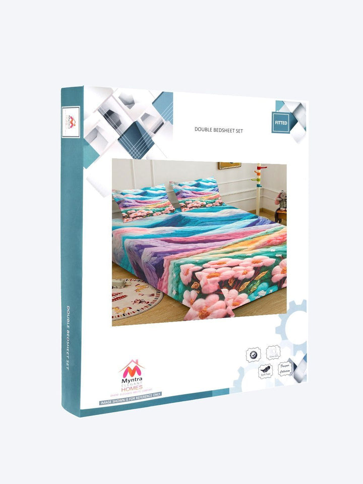 Myntra Elegant Homes Blue Abstract 300 TC Double Bedsheet & 2 Pillow Covers 98''X 88''