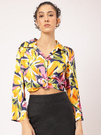 DressBerry Delicate Dance Satin Floral Print Slit Sleeve Top