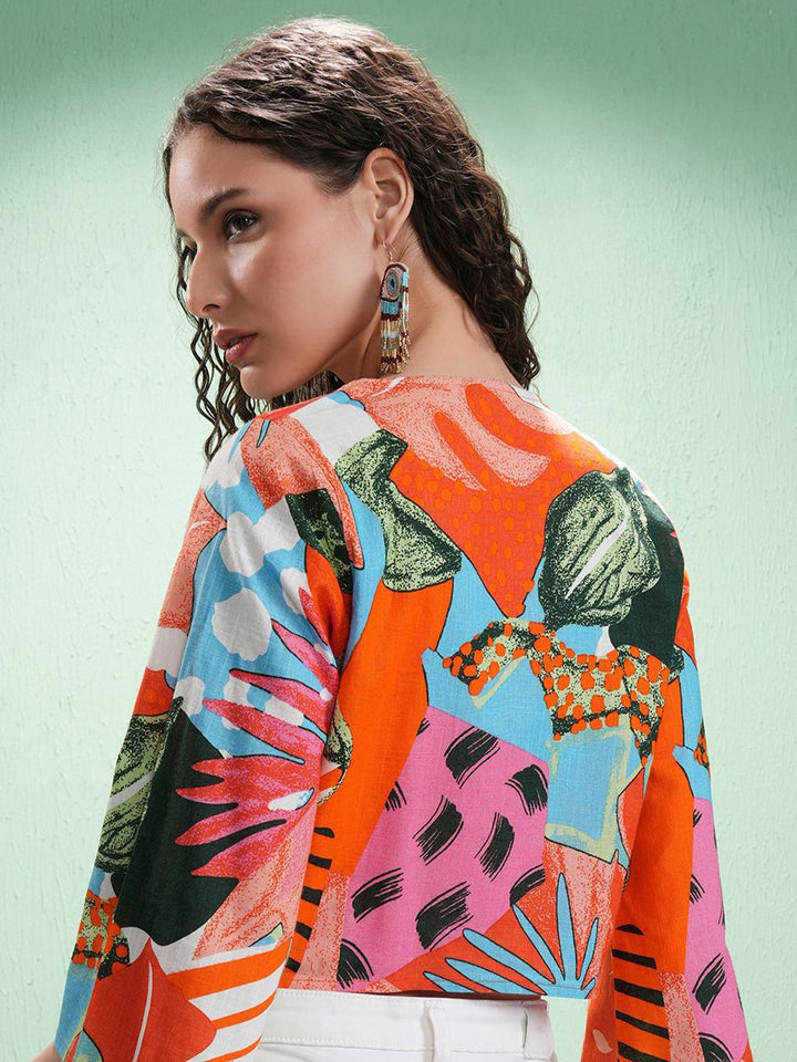 Vishudh Print Flared Sleeve Cotton Crop Top