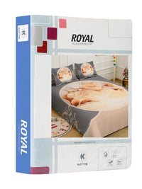 KLOTTHE Peach & Grey Floral Printed Printed Flat 300 TC King Bedsheet Dengan 2 Sarung Bantal