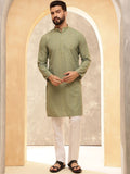 Anouk Green Geometric Sulam Jujukan Jalur Kolar Kurta Lurus