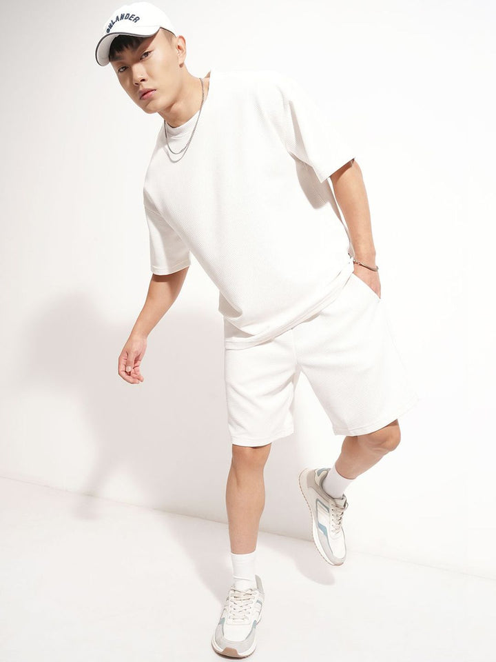 HIGHLANDER Self Design Oversized-Fit T-Shirt With Shorts Co-Ords