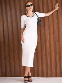 SASSAFRAS Women Solid Sweetheart Neck Bodycon Midi Dress