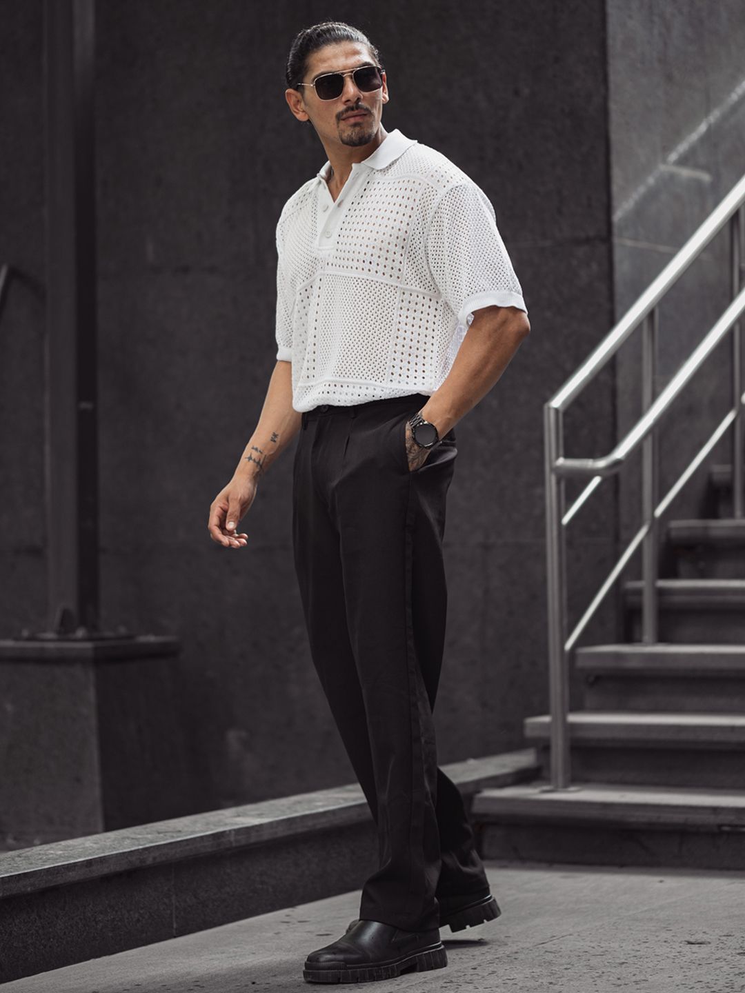Powerlook Men Polo Collar Drop-Shoulder Sleeves T-shirt