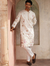 Jompers Men Ethnic Motifs Embroidered Regular Chikankari Kurta with Pyjamas
